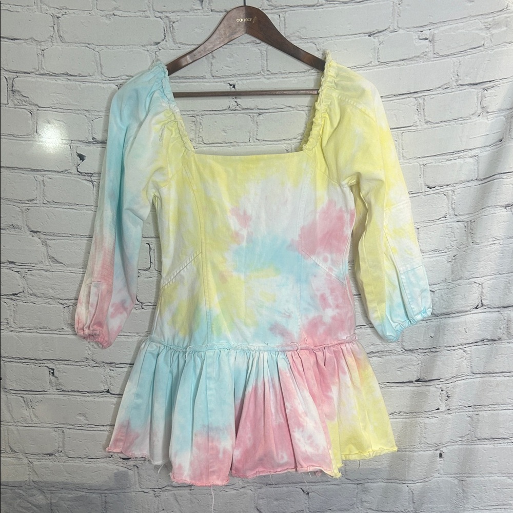 LoveShackFancy Tie-Dye Square Neck Mini Dress Size 4 Excellent Condition